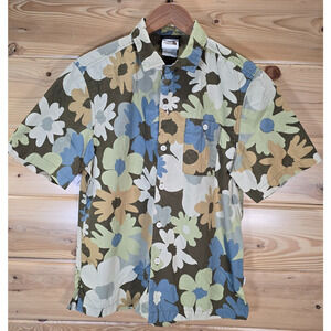 North Face Hawaiian Shirt Men Small Floral Print Outdoor Hiking